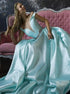 A Line Off the Shoulder Satin Beadings Green Prom Dresses LBQ3253